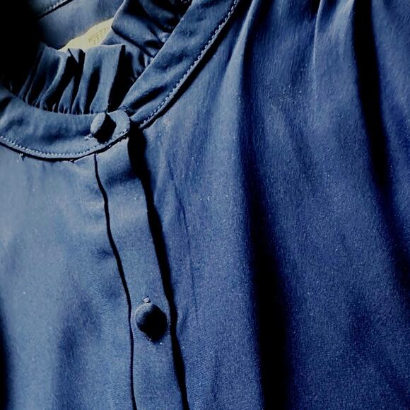 Amanda Uprichard Sleeveless Silk Belted Shift Mini Dress Ruffle Trim Navy EUC L - Picture 3 of 6